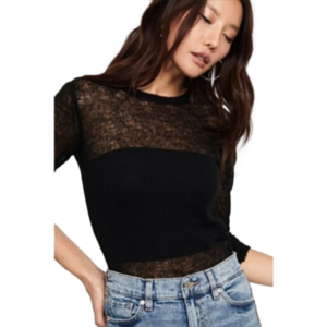 DYNAMITE Sheer Long Sleeve Sweater in Black Large